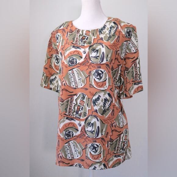 NWT Vintage ‘90s Heritage Road Terracotta Print Relaxed Fit Short Sleeve Blouse - Picture 1 of 8